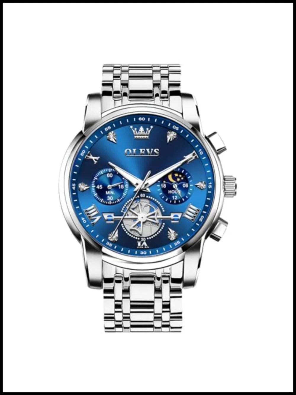 Men's Stainless Steel Chronograph Watch Roman Numerals Diamond Accent Dress